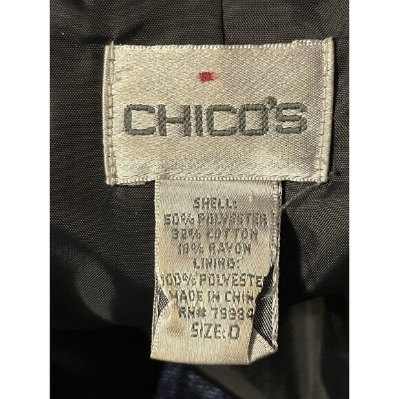 CHICOS Stefi Jacquard Brocade Jacket •0/ XS• Navy Blue 3/4 Blazer Coat Steffi - Picture 6 of 7